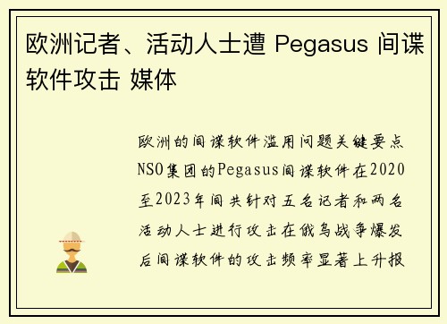 欧洲记者、活动人士遭 Pegasus 间谍软件攻击 媒体