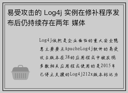 易受攻击的 Log4j 实例在修补程序发布后仍持续存在两年 媒体