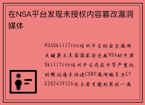 在NSA平台发现未授权内容篡改漏洞 媒体